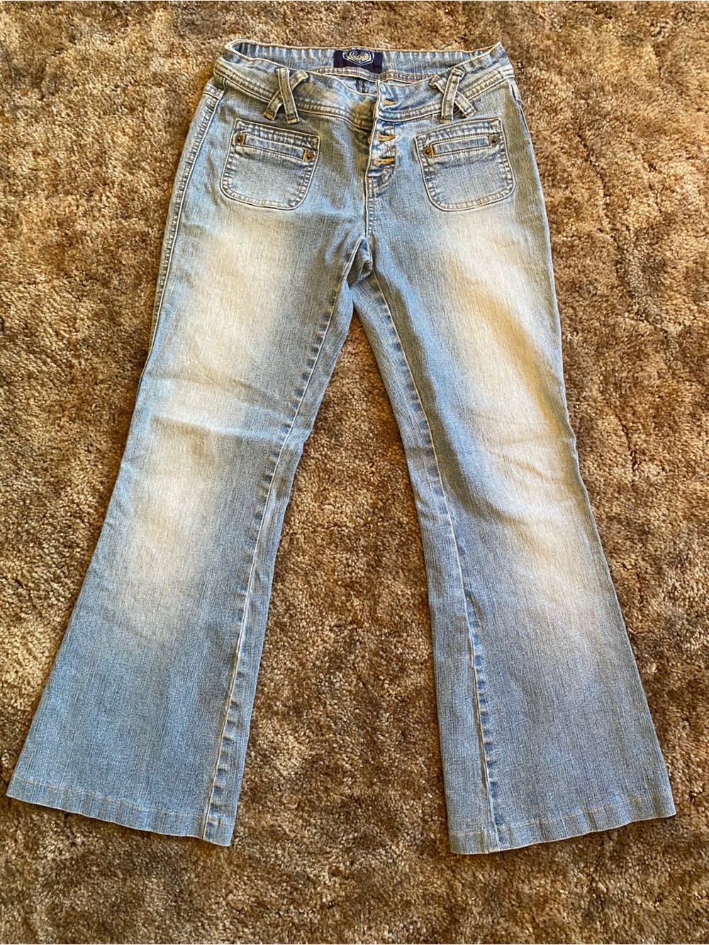 Angels Jeans Y2K Light Wash Blue Flare Wide Leg Jeans Button Fly